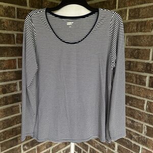 Lands’ End Long Sleeve Nautical Blue & White Striped Top Spandex 1X Stretch